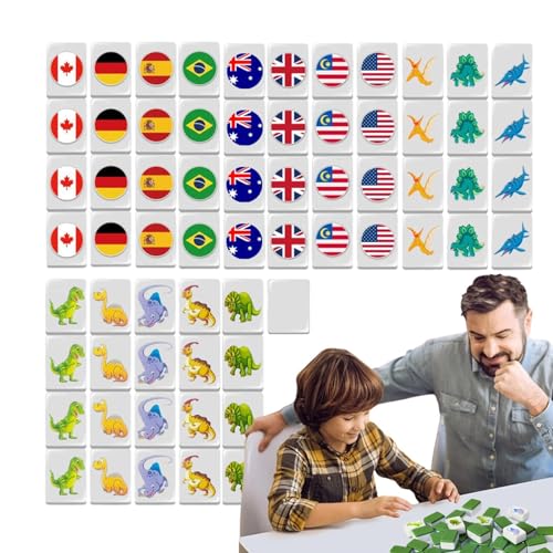 Cileznw MAh Jongg Sets – Strategiespiel Mahjong Set | MAh Jong Nationalflaggen-Design, 64 Mahjong-Fliesen, tragbares Spielset für Kinder und Erwachsene von Cileznw