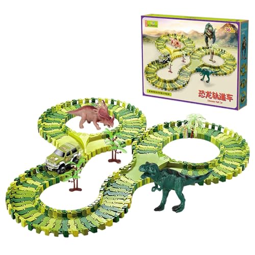 Dinosaurier-Rennstrecken-Set | Dino-Rennspielset | Dinosaurierspur für Kinder | Flexible Rennstrecken, Dinosaurier-Autobahn, prähistorisches Rennset, Dinosaurier-Abenteuerstrecken von Cileznw