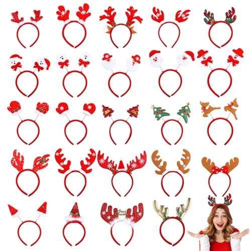 Cindeer 24 Stück Weihnachtshaarreifen für Erwachsene Weihnachtsmann Rentier Haarreifen Weihnachtsbaum Haarbänder für Weihnachten Party Mitgebsel Kostüm Accessoires von Cindeer