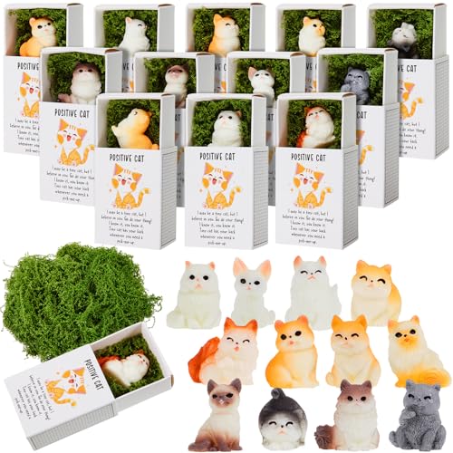 24 Sets Weihnachten Positive Katze Geschenke Mini Harz Katzen mit Unterstützung Geschenkboxen Wertschätzung Geschenke für Mitarbeiter Kollegen Freunde Familie Miniatur-Katzenfiguren Niedliche positive von Cinnvoice