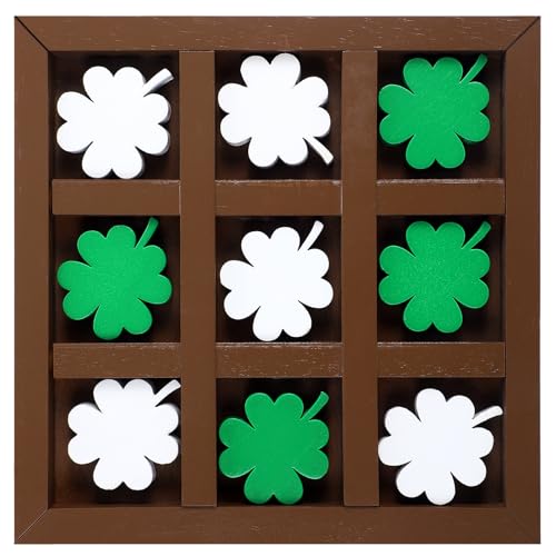 Cinnvoice St. Patrick's Day Tischspiele aus Holz, Tic Tac Toe-Spiel, vierblättriges Kleeblatt, Brettspiel, Gehirn-Teaser-Puzzles für St. Patrick-Party-Dekoration, Geschenk, Gastgeschenke von Cinnvoice