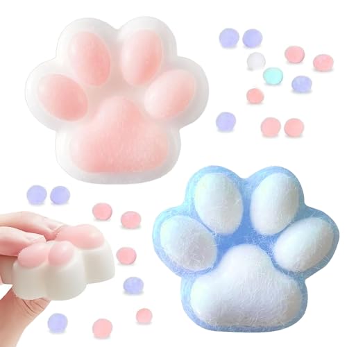 2 Stück Cat Paw Squeeze Toy, Squishy Toy Cat Paw Squishy Cat Paw Anti Stress Bälle,Kawaii Cat Paws Stress Spielzeug, Katzenpfoten Geeignet für Mädchen Und Jungen Zum Entspannen (Weiß,Blau) von Cinsersr