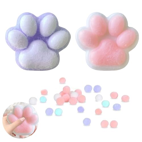 2 Stück Cat Paw Squeeze Toy, Süße Weiche Katzenpfoten Quetschspielzeuge Katzenpfoten-Moch-Squishy-Spielzeug, Soft Cat Paws Squishy Toy, Mädchen Und Jungen Zum Entspannen(Weiß,Lila) von Cinsersr