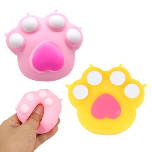 2 Stück Cat Paw Squeeze Toy,Cat Paw Anti Stress Bälle,Cartoon Katzenpfote Squeeze Toy,Fufu Squishy,Geeignet für Mädchen und Jungen zur Entspannung und Linderung von Angstzuständen (Rosa+Gelb) von Cinsersr