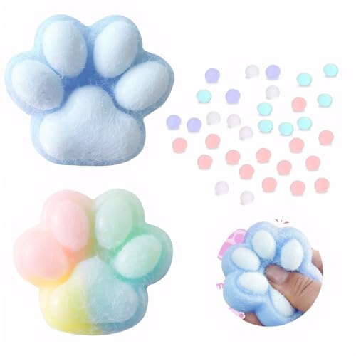 2 Stück Cat Paw Squeeze Toy,Katzenpfoten Quetschspielzeug mit Bällen Lustig,Stress Relieving Toys,Süße Weiche Katzenpfoten-Quetschspielzeuge,Geeignet für Kinder und Erwachsene (Blau,Farbig) von Cinsersr