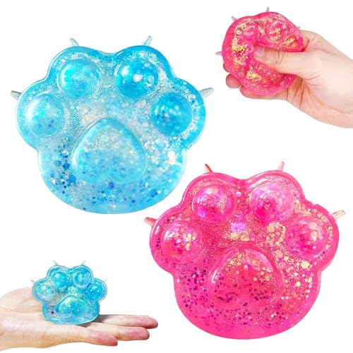 2 Stück Cat Paw Squeeze Toy Soft Cat Paws Squishy Toy Cat Paw Squishy Cat Paw Anti Stress Bälle Niedliche, Weiche Und Belastbare, Kräftige Und Entspannende Maltose-Katzenpfoten(Blau/Rosa) von Cinsersr