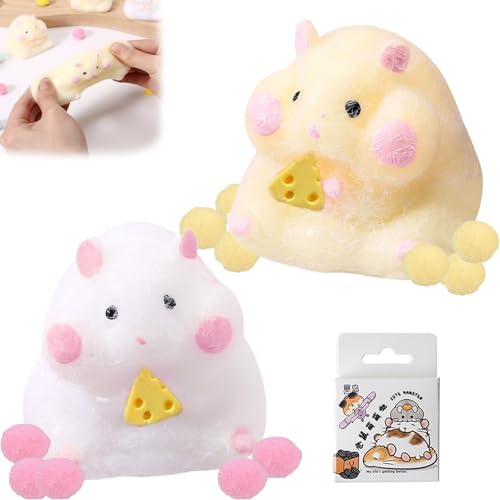 Hamster Squishy 2 Stück Squeeze Bliss Hamster Cartoon-Hamster Squeeze Toy Hamster Toy with Cheese Geeignet für Kinder und Erwachsene zum Stressabbau mit Aufklebern 1 Box von Cinsersr