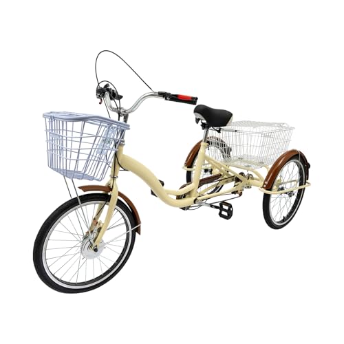 20 Zoll 6-Gang Dreirad für Erwachsene und Senioren: Tricycle mit Einkaufskorb weiß, Belastung: 100kg (Beige) von Ciounmb