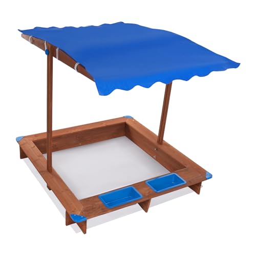 Kindersandkasten, Holz Sandkasten für den Garten, Sandkiste mit Verstellbarem Dach und Bodenmatte, Spielkasten als Gartenspielzeug für Kinder, Buddelkasten 126x121 cm Kindersandkasten, Holz Sandkasten für den Garten, Sandkiste mit Verstellbarem Dach und Bodenmatte, Spielkasten als Gartenspielzeug für Kinder, Buddelkasten 126x121 cm von Ciounmb