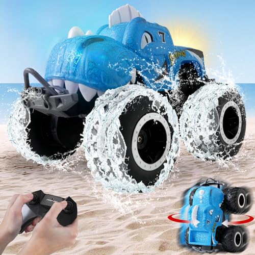 Amphibienfahrzeug Ferngesteuertes Auto ab 6 Jahre, RC Auto Kinder mit Licht, Remote Control Car Monstertruck Ferngesteuert Outdoor Offroad als Pool Strand Spielzeug und Geburtstags Geschenke Blau von Circlio