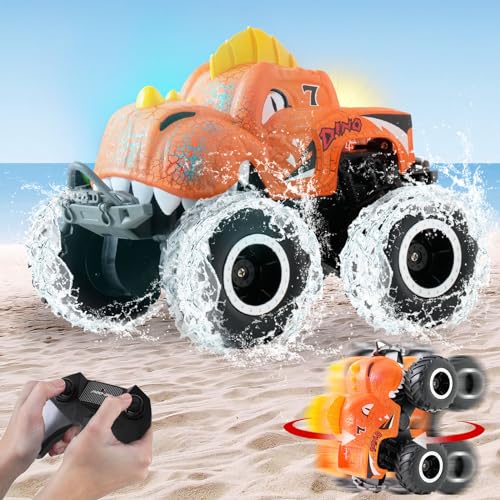 Monstertruck Ferngesteuert Auto ab 6 Jahre, Amphibienfahrzeug Remote Control Car, RC Auto Kinder mit Licht Outdoor Offroad als Pool Strand Spielzeug und Geburtstags Geschenke Rot von Circlio