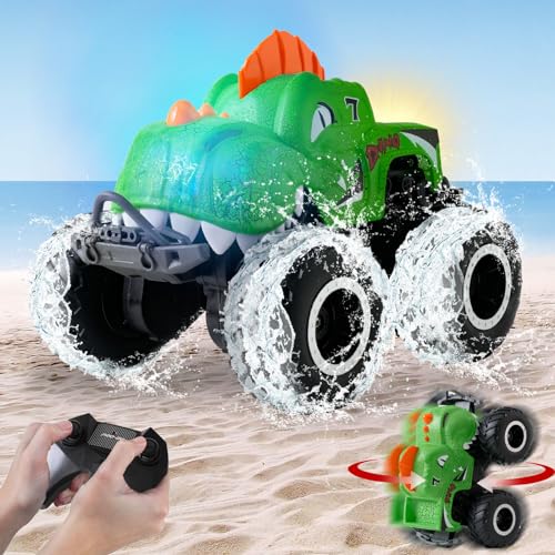 Ferngesteuertes Auto ab 6 Jahre Amphibienfahrzeug, Monstertruck Ferngesteuert mit Licht, Remote Control Car RC Auto Kinder Outdoor Offroad als Pool Strand Spielzeug und Geburtstags Geschenke Grün von Circlio