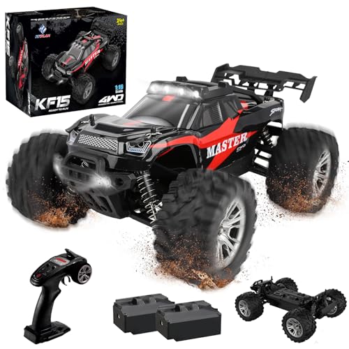 RC Auto Offroad 1:16 mit Licht, 4WD Ferngesteuertes Auto 40 km/h mit 2.4Ghz, Geländegängige 40 Minuten Wasserdichte RC Car, Bürstenlose Outdoor RC Truggy RC Truck, Geschenke für Jungen, Erwachsene Rot von Circlio