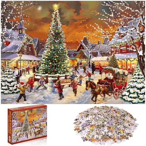 Civaner 1000 Teile Weihnachtspuzzle für Erwachsene, Weihnachts-Adventskalender-Puzzle, Weihnachts-Countdown-Kalender, 2024-Puzzle, Weihnachtsmann-Puzzle für Erwachsene (Weihnachtsszene) von Civaner