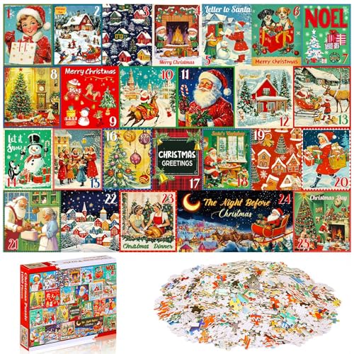 Civaner 1000 Teile Weihnachtspuzzles für Erwachsene Weihnachten Adventskalender Puzzles Weihnachten Countdown Kalender 2024 Puzzle Urlaub Weihnachtsmann Puzzle für Erwachsene (Weihnachts von Civaner