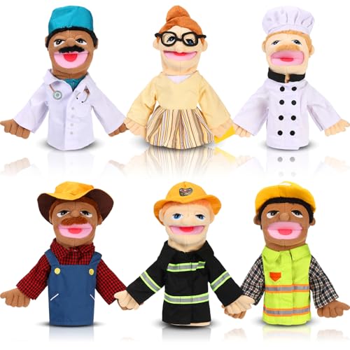 Civaner 6-teiliges Handpuppen-Set, 30 cm, Plüsch-Handpuppen mit beweglichem Mund für Geschichtenerzählen, Unterricht, Vorschulerziehung, Rollenspiele (professioneller Stil) von Civaner