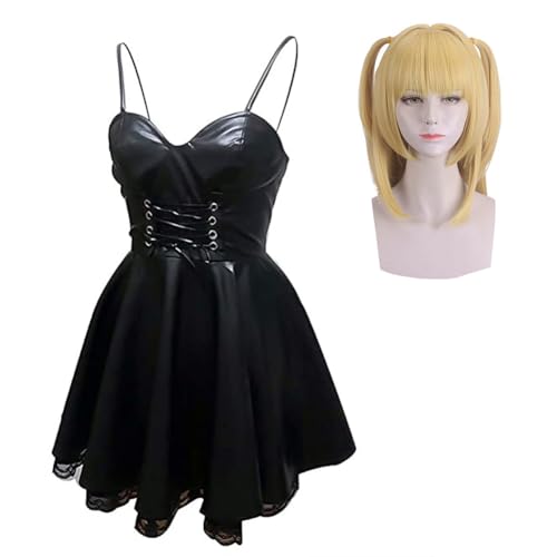 Anime Death Note Cosplay Misa Amane Anime Halloween Kostüm Gothic Korsett Kleid Damen Schwarzes Lederkleid Carnival Dress Cosplay von Ciyoulio