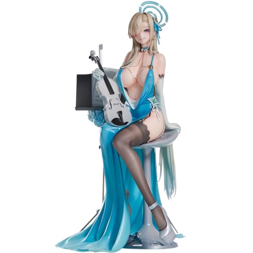 Ciyoulio Anime Girl Statue Blue Archive Asuna Ichinose Figur Im Abendkleid Mit Geige, 26 cm Anime Mädchen Figur Desktop Cute Sitzende Anime Figuren von Ciyoulio