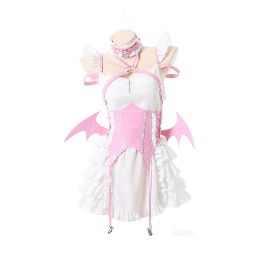 Ciyoulio Anime Maid Dress Cosplay Kurumi Tokisaki Gothic Vampir Kleid, Damen Halloween Dämon Kostüm Karneval Fledermaus Kleid Anime Maid Outfit von Ciyoulio