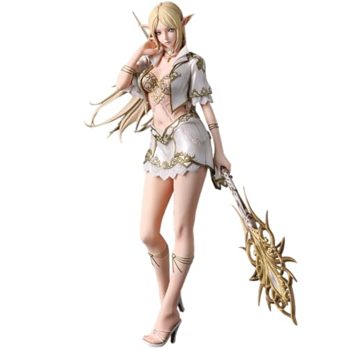 Ciyoulio Anime White Elf Maiden Figur Mit Schwert Oder Zauberstab 24 cm, Schöne Elfenmädchen Figur Desktop Anime Mädchen Statue Geschenk/Ornament von Ciyoulio