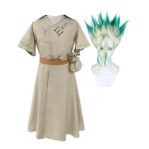 Ciyoulio Gen Asagiri Cosplay Kimono Anime Kostüm Senku Ishigami Outfit, Mittelalterliches Kostüm Herren Kimono Outfit Anime Karneval Kostüm Set von Ciyoulio