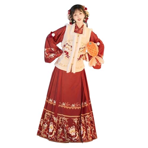 Ciyoulio Pferdegesicht Rock Set Damen Hanfu Kleid Rot Horse Face Skirt Ming Hanfu Kostüm Chinesischer Hanfu Rock Hanfu Cosplay Für Karneval/Halloween von Ciyoulio