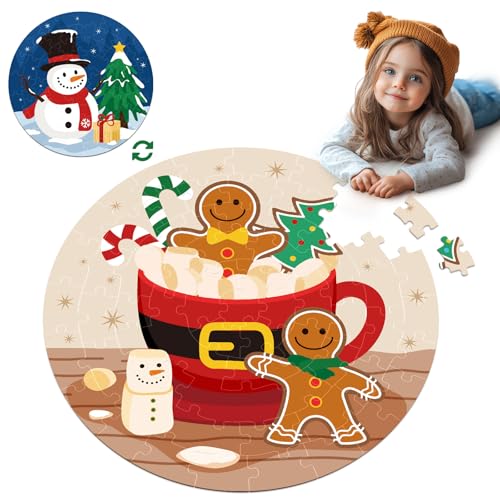 CiyvoLyeen Doppelseitiges Weihnachtspuzzle, 55,9 cm, 70 Teile, für Kinder ab 3 Jahren, Pinguin und Lebkuchenmann-Puzzle von CiyvoLyeen