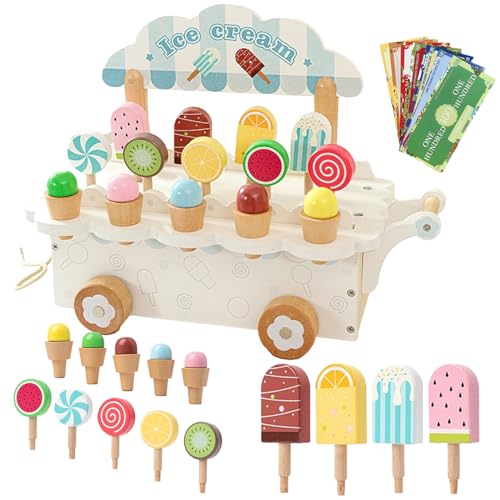 Ice Cream Shop Kinder Eisdiele aus Holz Eisspielzeug Rollenspiel Küchenzubehör Eisladen Kinder ab 3 Jahren Montessori Spielzeug Weihnachts Geburtstagsgeschenke von CizmuoBen