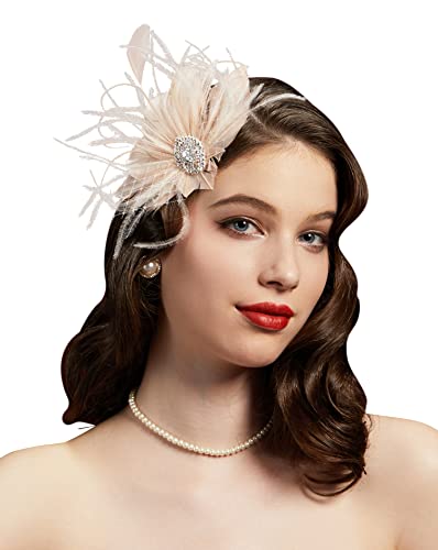 Cizoe Fascinators 20er Jahre Gatsby Flapper Zubehör Art Deco Party Zubehör Pfauenfeder Kopfschmuck, L-Champagner, Einheitsgröße von Cizoe