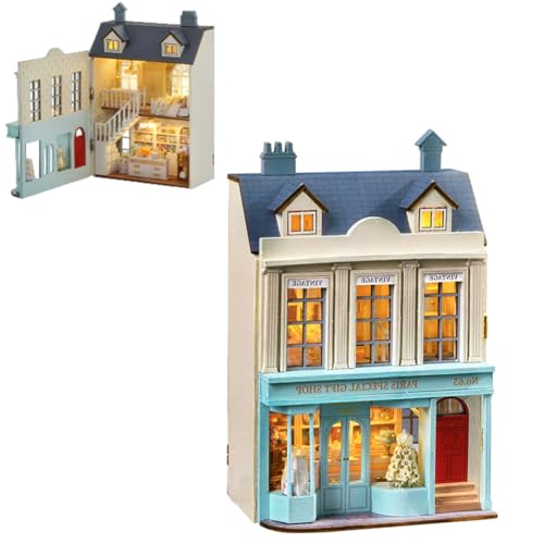 3D-Miniatur-Haus-Set, winzige Haus-Sets zum Bauen, DIY-Holzhandwerk für Erwachsene, Mini-Modellbausätze mit LED und Möbeln, Weihnachten und Geburtstag für Frauen von Cjeuxnr