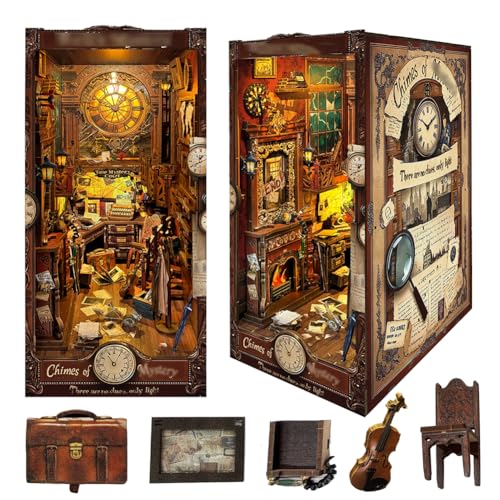 Cjeuxnr 3D Book Nook Kit, DIY Miniature Dollhouse Booknook Kit, Wooden Puzzle Bookend Bookend Bookshelf Insert Decor Wooden Puzzle Wooden Puzzle with Led Light von Cjeuxnr