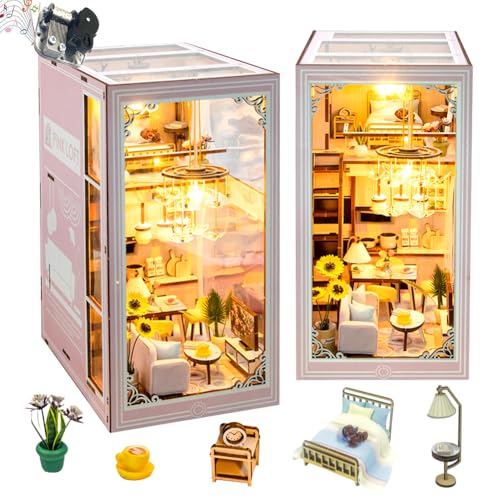 Cjeuxnr Book Nook Kit Mode Holz Bücherregal Haus Miniatur Kit mit LED und Musik Moderner Stil Kreatives Haus, 3D Puzzles für Erwachsene Handwerk Hobby für Mädchen Jungen Erwachsene von Cjeuxnr