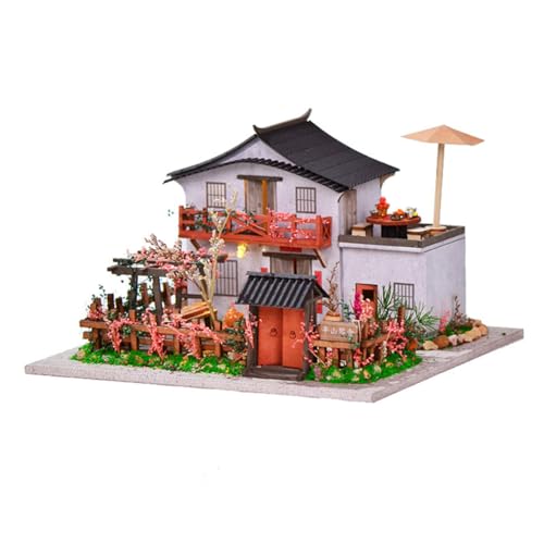 Cjeuxnr Chinesisches Puppenhaus zum Selbermachen, idyllischer Landhausstil, handgefertigtes Hausmodell, Miniatur-Puppenhaus-Möbel-Set, 3D-kreatives Zimmer, Neujahr, Geburtstag, Hochzeit, Geschenk von Cjeuxnr