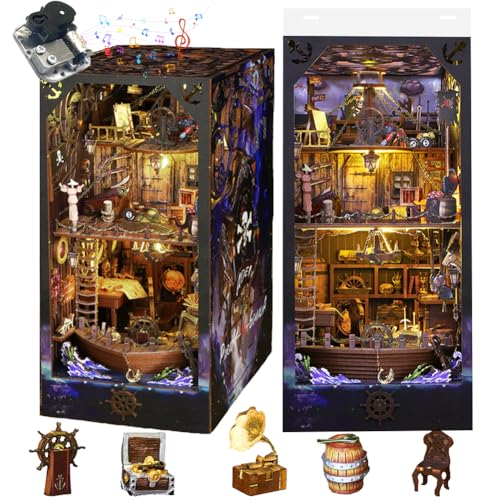 Cjeuxnr DIY Book Nook Kit 3D Holzhaus Puzzle, Miniatur Bücherregal Steckdose Deko mit LED-Lichtern, kleines Haus geeignet für Erwachsenenmontage ist ein Geschenk für Bastelliebhaber (mit Staubschutz) von Cjeuxnr