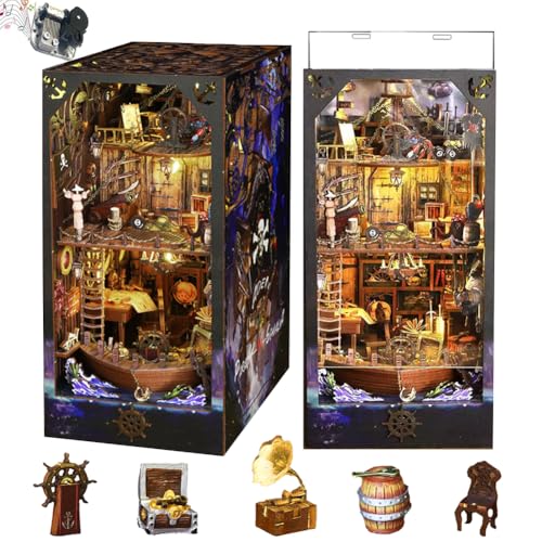 Cjeuxnr DIY Book Nook Kit 3D Holzhaus Puzzle, Miniatur Bücherregal Steckdose Deko mit LED-Lichtern, kleines Haus geeignet für Erwachsenenmontage ist ein Geschenk für Bastelliebhaber (mit Staubschutz) von Cjeuxnr