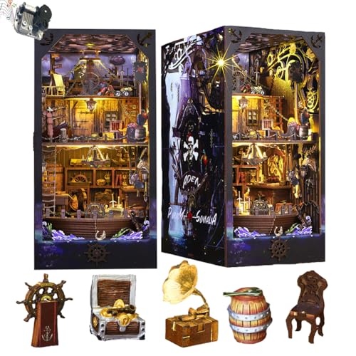 Cjeuxnr DIY Book Nook Kit 3D Holzhaus Puzzle, Miniatur Bücherregal Steckdose Deko mit LED-Lichtern, kleines Haus geeignet für Erwachsenenmontage ist ein Geschenk für Bastelliebhaber (ohne Staubschutz) von Cjeuxnr