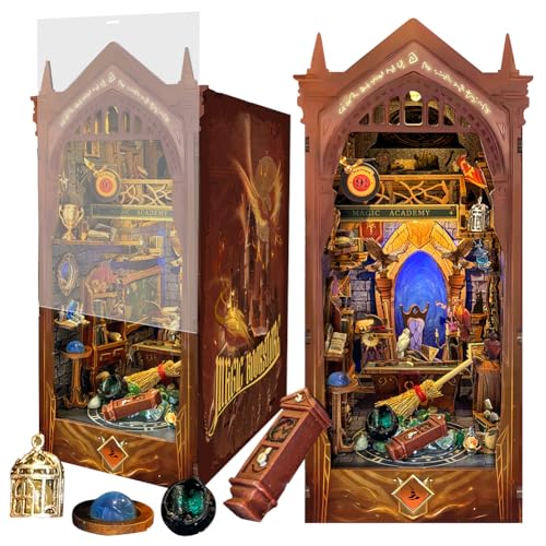 Cjeuxnr DIY Book Nook Kit - 3D Wooden Puzzle Booknook for Adults, Miniature House Dollhouse Kit for Bookend Bookshelf Insert Decor, Magic Book Model Build Gift von Cjeuxnr