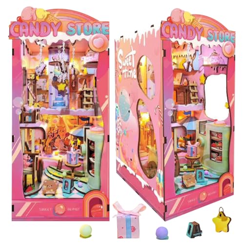 Cjeuxnr DIY Book Nook Kit Mini Dollhouse Booknook Bookshelf Set 3D Wooden Puzzle with LED Decorative, Halloween Creative Home Decor for Adult (Gardens) von Cjeuxnr