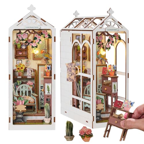 Cjeuxnr DIY Book Nook Kits Miniatur Handwerk Bücherregal Dekor Bücherregal Dekor Gartenhaus mit Möbeln und LED-Licht für Familie und Freunde von Cjeuxnr