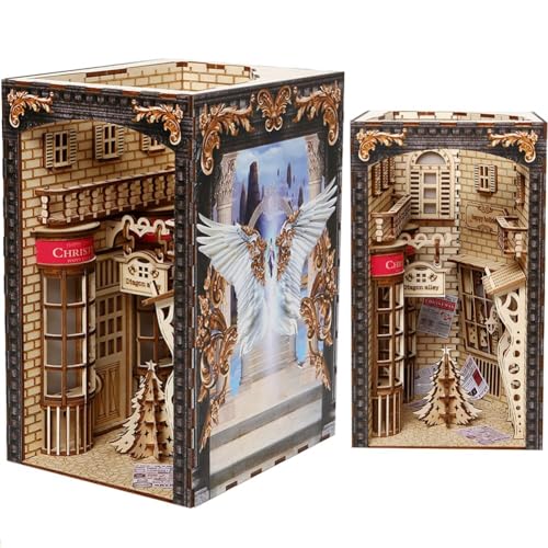 Cjeuxnr DIY Diagon Alley Book Nook 3D Holzpuzzle für Bücherregal mit LED-Licht, kreative und pädagogische Konstruktionsspiele für Erwachsene von Cjeuxnr