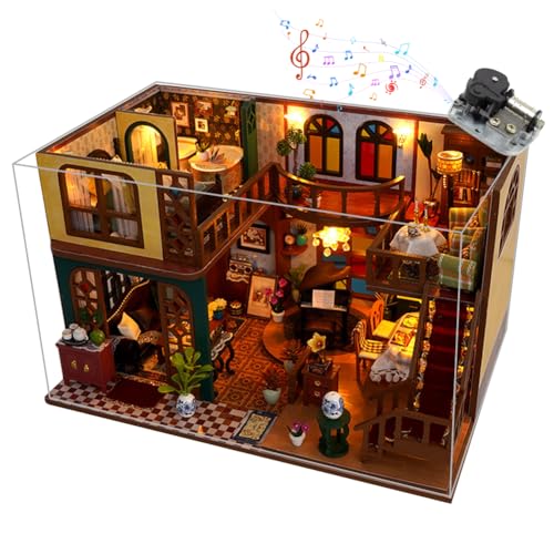 Cjeuxnr DIY Miniatur Puppenhaus Kit, Holz Puppenhaus mit Möbeln und LED Licht, Vintage Loft Modellbau Puzzle für Home Dekorative Handwerk Cjeuxnr DIY Miniatur Puppenhaus Kit, Holz Puppenhaus mit Möbeln und LED Licht, Vintage Loft Modellbau Puzzle für Home Dekorative Handwerk von Cjeuxnr