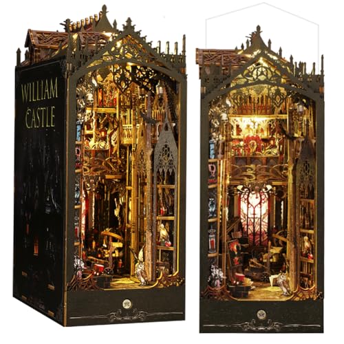 Cjeuxnr DIY Miniaturhaus Puppenhaus Kit 3D Mysterious Old Castle Holzpuzzle Bücherregal Einsatz mit Sensor Licht für Book Nook Dekoration von Cjeuxnr