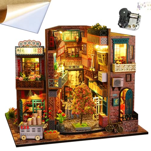 Cjeuxnr Miniatur-Puppenhaus-Holzmöbel-Set, handgefertigtes Mini-modernes Modell plus mit Staubschutz und Spieluhr, kreatives Puppenhaus für Liebhaber, Freund, Geschenk von Cjeuxnr
