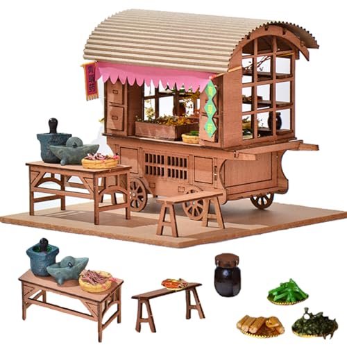 Cjeuxnr Miniatur Puppenhaus Kit mit Möbel Set, Holz Japanisches Geschäft Design, DIY Winziges Haus Gebäude Modell für Erwachsene, Kreative Zimmer Dekor Geschenk (Qingcao Apotheke) von Cjeuxnr