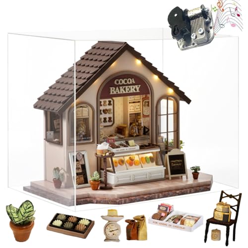 Cjeuxnr Miniaturhaus-Kit, DIY-Miniatur-Puppenhaus-Set für Erwachsene zum Bauen zum Leben, Holz-Bastelsets für Erwachsene, Mini-Modellbausätze mit LED, Geschenke zum Geburtstag, Weihnachten (Bäckhaus) von Cjeuxnr