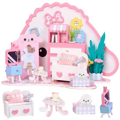 Cjeuxnr Puppenhaus Miniatur mit Möbel Kit 3D Holzhaus Kit DIY Handgemachte Winzige Kreative Zimmer Haus Cartoon Modellierung Erwachsene Geschenk (Sheepy) von Cjeuxnr