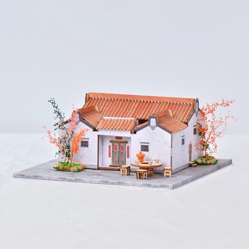 Miniatur-Puppenhaus-Set zum Selbermachen, handgefertigtes Mini-Haus aus Holz, chinesischer Stil, antikes Gebäude, Hofmodell, kreatives Zimmer, Geschenkidee für Erwachsene, Teenager-Liebhaber (Mu Cuo von Cjeuxnr