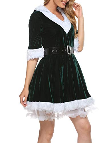 Cjydfd Frauen-Weihnachtsmann-Weihnachtskostüm, Samt, mit Kapuze, Cosplay-Set, Kostüm-Outfit, Plüsch, V-Ausschnitt, Cosplay-Kleid (A-Grün, L) von Cjydfd