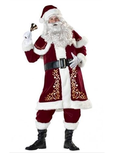 Cjydfd Weihnachten Weihnachtsmann Cosplay Kostüm Erwachsene Luxus Deluxe Samt Cosplay Verkleidung Cosplay Rot Outfit Sets Party Kostüm (D-Rot Erwachsene, L) von Cjydfd