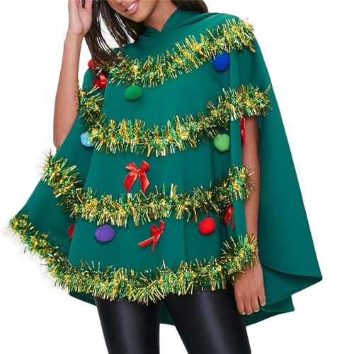 Cjydfd Weihnachtsbaum-Poncho-Kostüm für Damen und Herren, mit Kapuze, Umhang, Weihnachtsbaum, 3D-Performance, Party, Cosplay, Requisiten (Damen, L, A-Grün) von Cjydfd